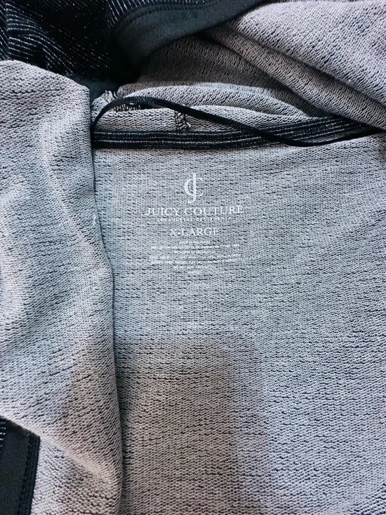 JUICY COUTURE BLACK METALLIC HOODED DRAPE OPEN FRONT CARDIGAN ATHLEISURE XL - Picture 8 of 9